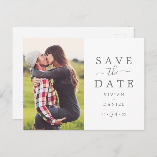 Minimalistisches Silber-Foto Save the Date Einladungspostkarte (Vorne/Hinten)