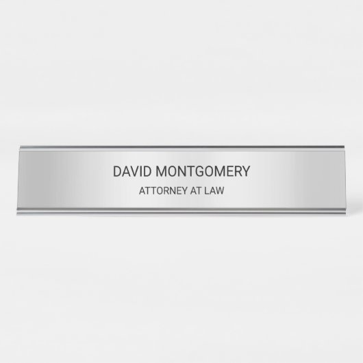 Minimalistisches Silber mit Schwarztypografie-Anwa Schreibtischnamensplakette (Vorderseite )