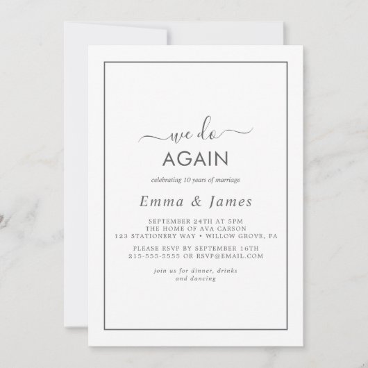 Minimalistisches Silber "We Do Again" - Erneuerung Einladung (Vorderseite)