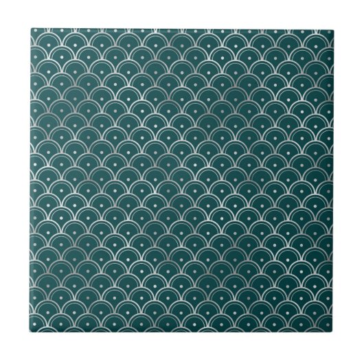 Minimalistisches Silver Aquamarin Art Deco Graphic Fliese (Vorderseite)