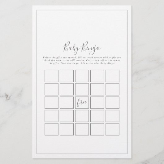 Minimalistisches Silver Baby Bingo Game Flyer (Vorne)
