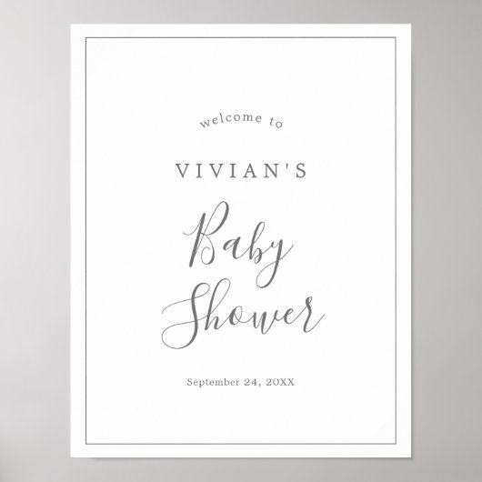 Minimalistisches Silver Baby Dusche Willkommenspen Poster (Vorne)