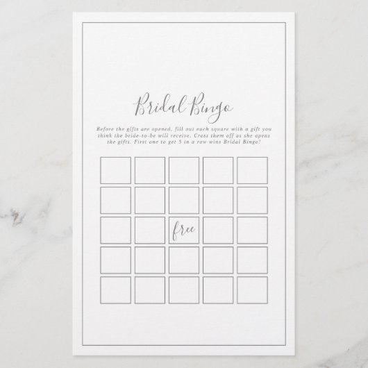 Minimalistisches Silver Bridal Bingo Game Flyer (Vorne)