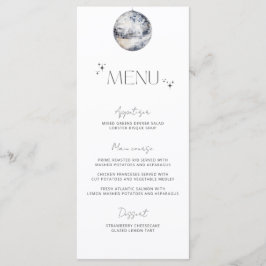 Minimalistisches "Silver Disco Ball Wedding Menu" Menükarte