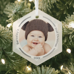 Minimalistisches Silver Foto Baby First Christmas Ornament Aus Glas