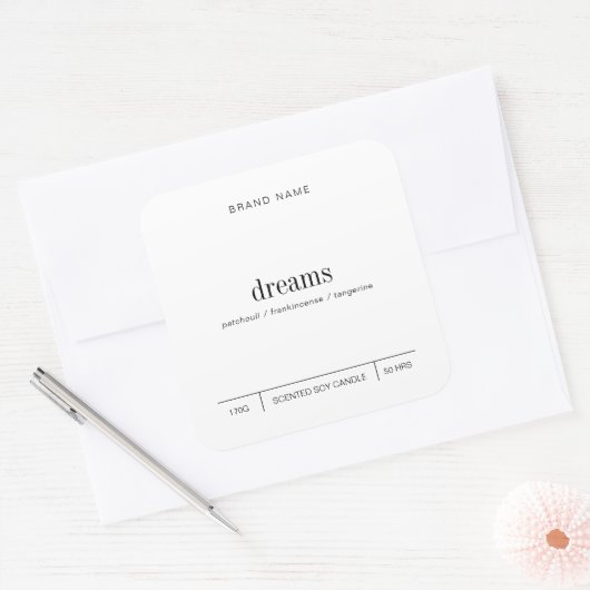 Minimalistisches Simple Soy Candle Schwarz-weiß La Quadratischer Aufkleber (Umschlag)