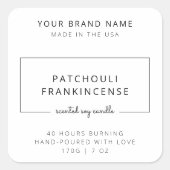 Minimalistisches Simple Soy Candle Schwarz-weiß La Quadratischer Aufkleber (Vorderseite)