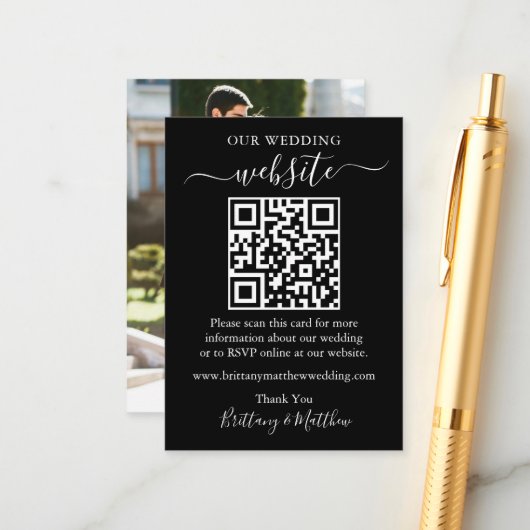 Minimalistisches Simple Wedding Website Foto QR Bl Begleitkarte (Vorderseite/Rückseite Beispiel)