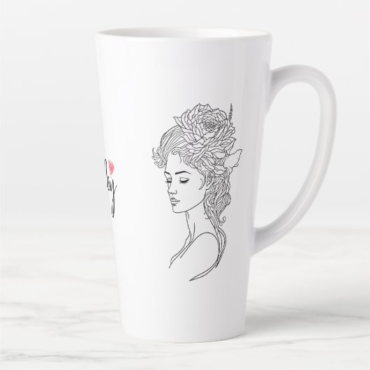 Minimalistisches Sketch-Gesicht Portrait Line Art  Milchtasse (Rechts)