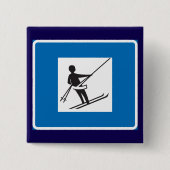 Minimalistisches Skilift-Symbol mit blauer Grenze Button (Vorderseite)