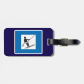 Minimalistisches Skilift-Symbol mit blauer Grenze Gepäckanhänger (Rückseite horizontal)