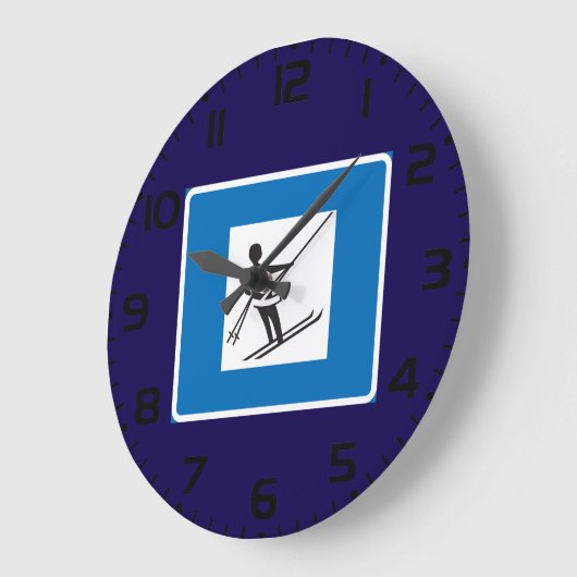 Minimalistisches Skilift-Symbol mit blauer Grenze Große Wanduhr (Winkel)