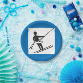 Minimalistisches Skilift-Symbol mit blauer Grenze Pappteller (Party)