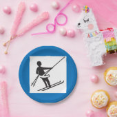 Minimalistisches Skilift-Symbol mit blauer Grenze Pappteller (Party)