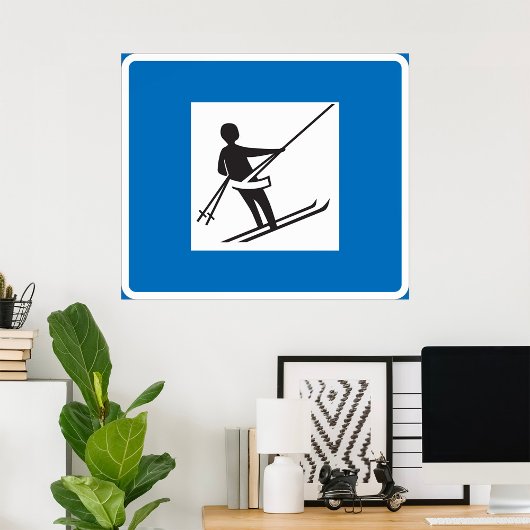 Minimalistisches Skilift-Symbol mit blauer Grenze Poster