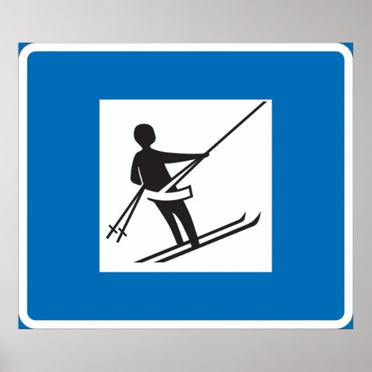 Minimalistisches Skilift-Symbol mit blauer Grenze Poster (Vorne)