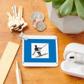 Minimalistisches Skilift-Symbol mit blauer Grenze Schlüsselanhänger