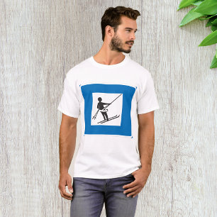 Minimalistisches Skilift-Symbol mit blauer Grenze T-Shirt