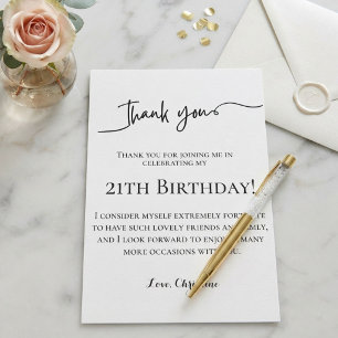 Minimalistisches Skript 21. Geburtstag dankeschön Karte