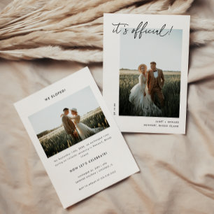 Minimalistisches Skript 2-Foto Elopement-Rezeption Einladung