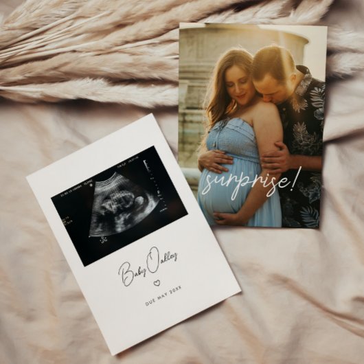 Minimalistisches Skript 2-Fotos Ultrasunde Schwang Ankündigung