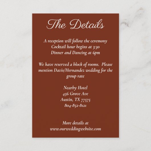 Minimalistisches Skript Amber Rust Red Details Car Begleitkarte (Vorderseite)