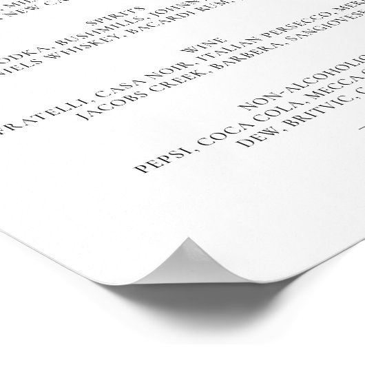 Minimalistisches Skript-Bar-Menü-Cheers beim Hochz Poster (Ecke)