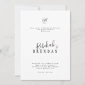 Minimalistisches Skript-Blumenmonogramm-Probeessen Einladung (Vorderseite)