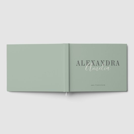 Minimalistisches Skript Boho Sage Green Custom Bus Gästebuch (Voll)