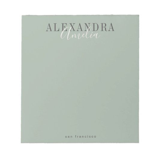 Minimalistisches Skript Boho Sage Green Custom Bus Notizblock (Vorderseite)