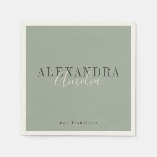 Minimalistisches Skript Boho Sage Green Custom Bus Serviette (Vorderseite)