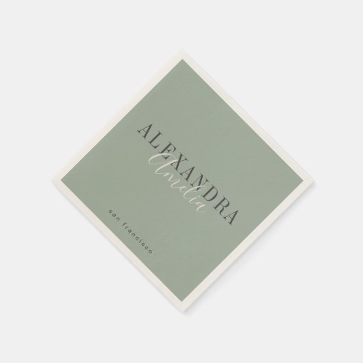 Minimalistisches Skript Boho Sage Green Custom Bus Serviette (Ecke)