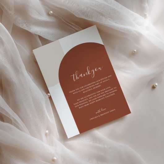 Minimalistisches Skript Boho Terrakotta Bogen Hoch Dankeskarte