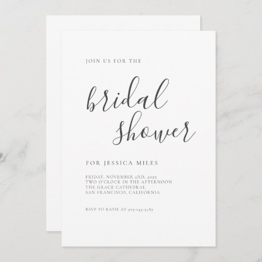 Minimalistisches Skript-Brautparty Einladung (Vorne/Hinten)