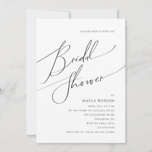 Minimalistisches Skript-Brautparty Einladung (Vorderseite)