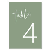 Minimalistisches Skript-Brautparty im Sage-Flat Tischnummer (Vorderseite)