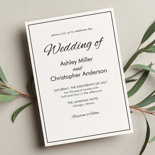 Minimalistisches Skript-Charcoal-Black-Hochzeit Einladung