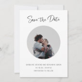 Minimalistisches Skript Drei Foto Doppelseitig Sti Save The Date (Vorderseite)