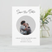 Minimalistisches Skript Drei Foto Doppelseitig Sti Save The Date (Stehend Vorderseite)