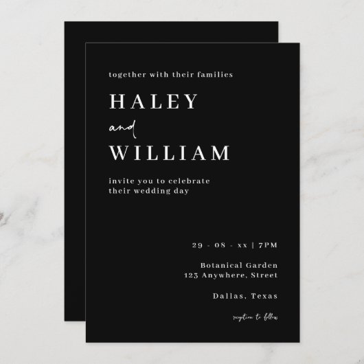 Minimalistisches Skript Einfache Schwarz-Weiß-Hoch Einladung (Vorne/Hinten)