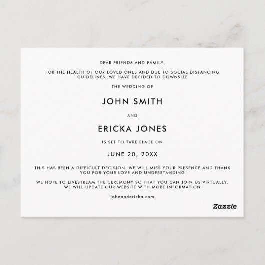 Minimalistisches Skript - Einladung für Hochzeiten Postkarte (Rückseite)