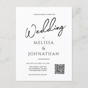 Minimalistisches Skript Eleganter QR-Code Hochzeit Einladungspostkarte