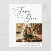 Minimalistisches Skript-Foto Hochzeit speichern Si Ankündigungspostkarte (Vorderseite)