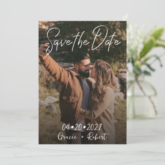 Minimalistisches Skript-Foto Save The Date (Stehend Vorderseite)