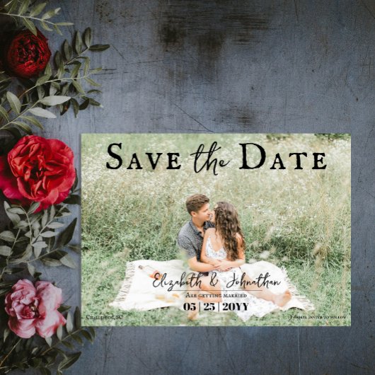 Minimalistisches Skript-Foto | Schwarz Save The Date