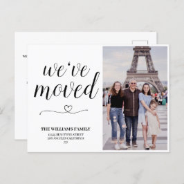 Minimalistisches Skript-Foto Wir haben neue Adress Postkarte