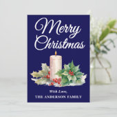 Minimalistisches Skript Frohe Weihnachten Navy Blu (Stehend Vorderseite)