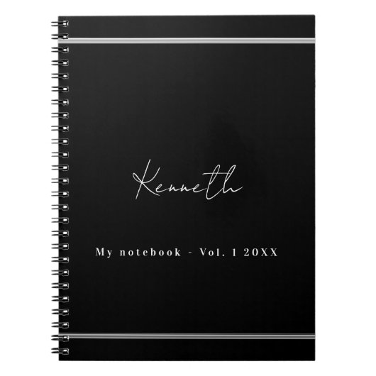 Minimalistisches Skript für schwarzen Silbernamen Notizblock (Vorderseite)