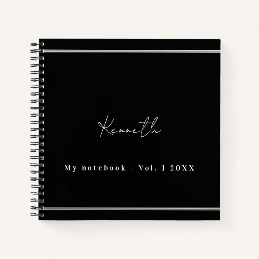 Minimalistisches Skript für schwarzen Silbernamen Notizblock (Vorderseite)