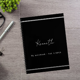 Minimalistisches Skript für schwarzen Silbernamen Notizblock